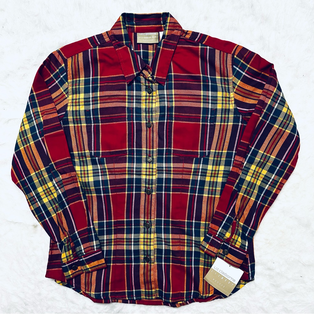 Liz Claiborne Red And Yellow Casual Button Down Shirt